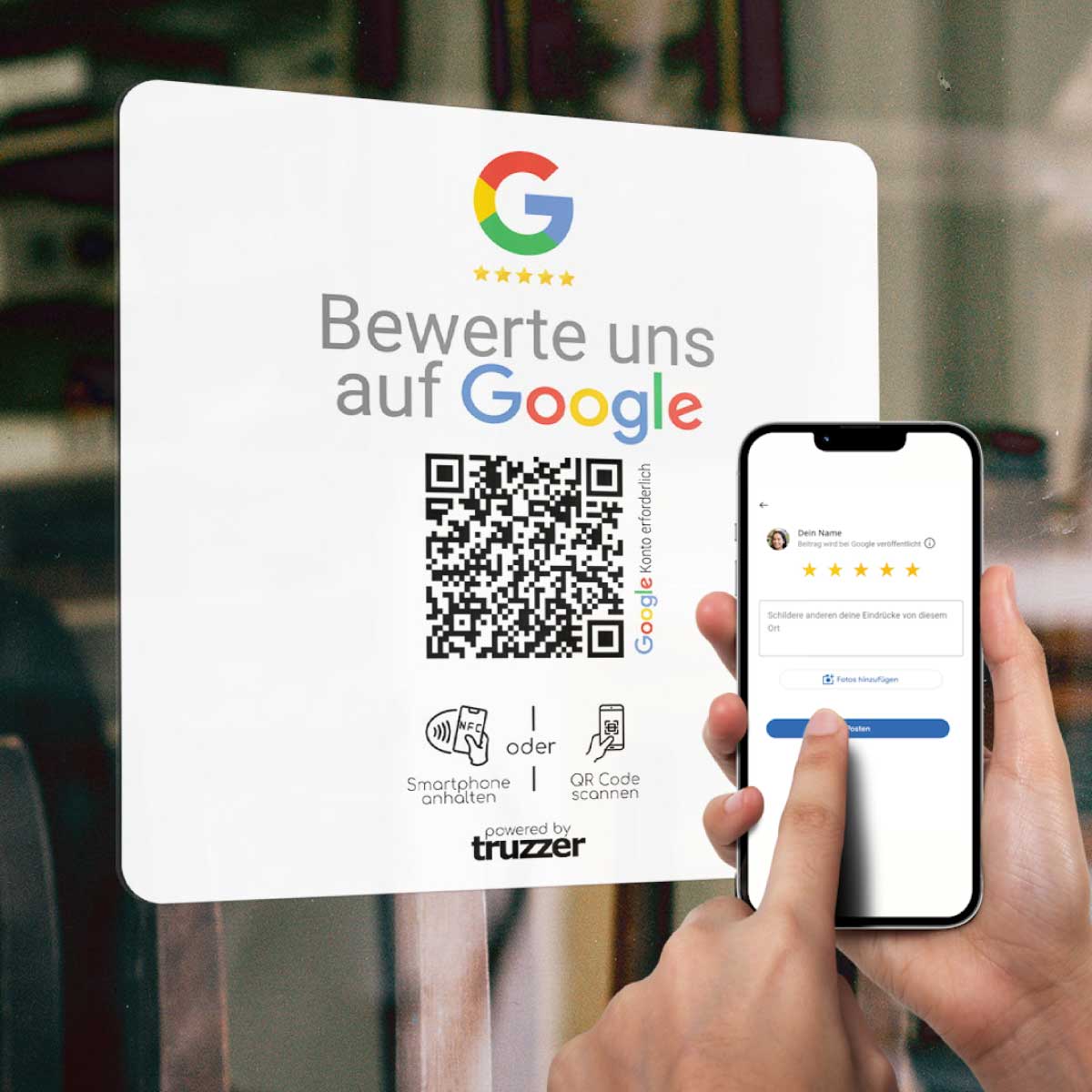 google-bewertung-nfc-aufkleber-empfehlio Google Bewertung NFC Aufkleber "Square" mit Google Bewertung QR Code – Bild 1