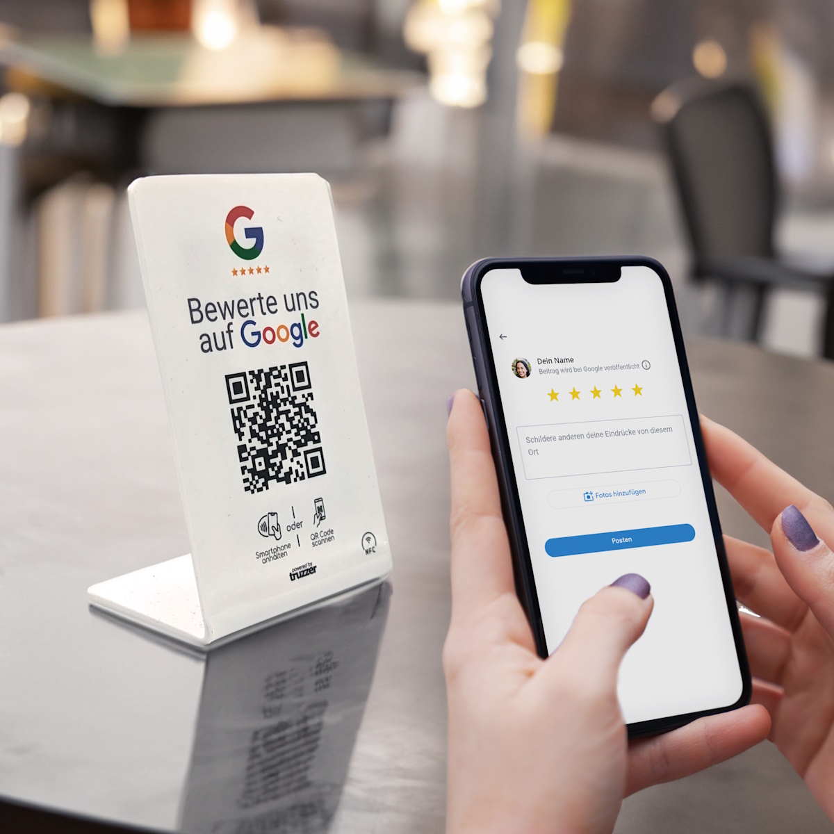 NFC & QR Aufsteller für Google-Bewertungen