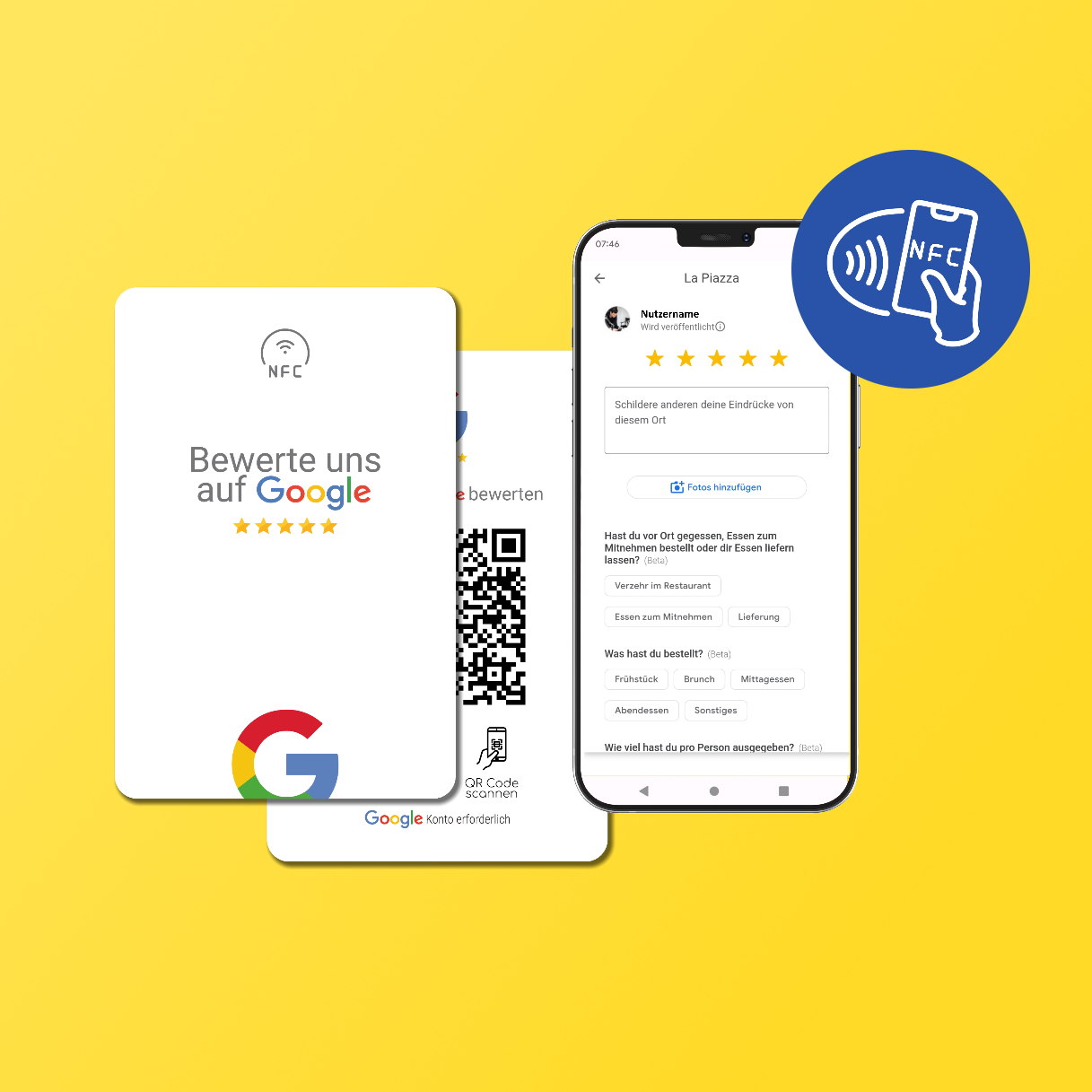 Google Bewertung NFC Karte "Tap" mit Google Bewertung QR Code