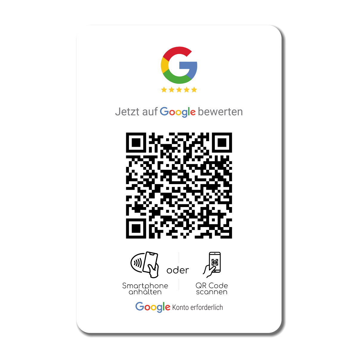 Google Bewertung NFC Karte "Tap" mit Google Bewertung QR Code