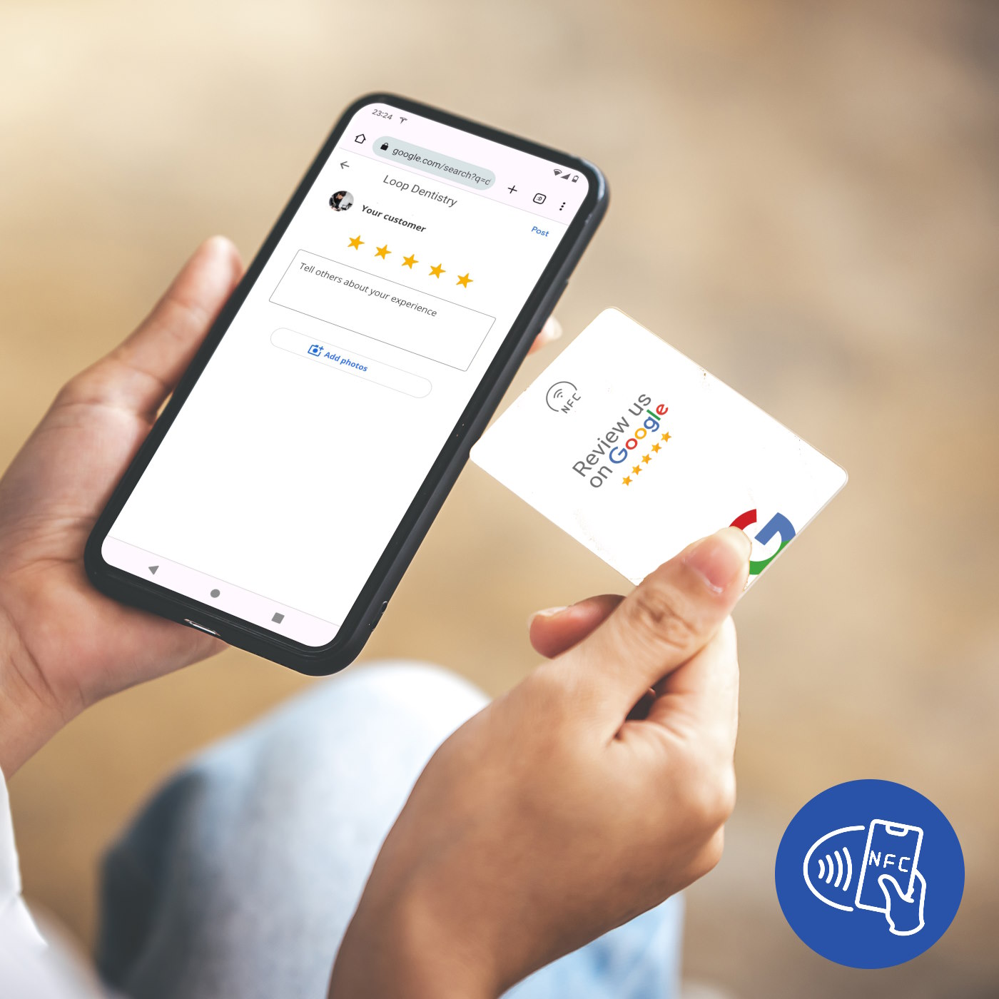 Google Bewertung NFC Karte "Tap" mit Google Bewertung QR Code