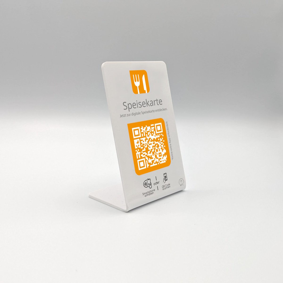 Digitale Speisekarte NFC Aufsteller mit integriertem QR-Code für Restaurants und Cafés