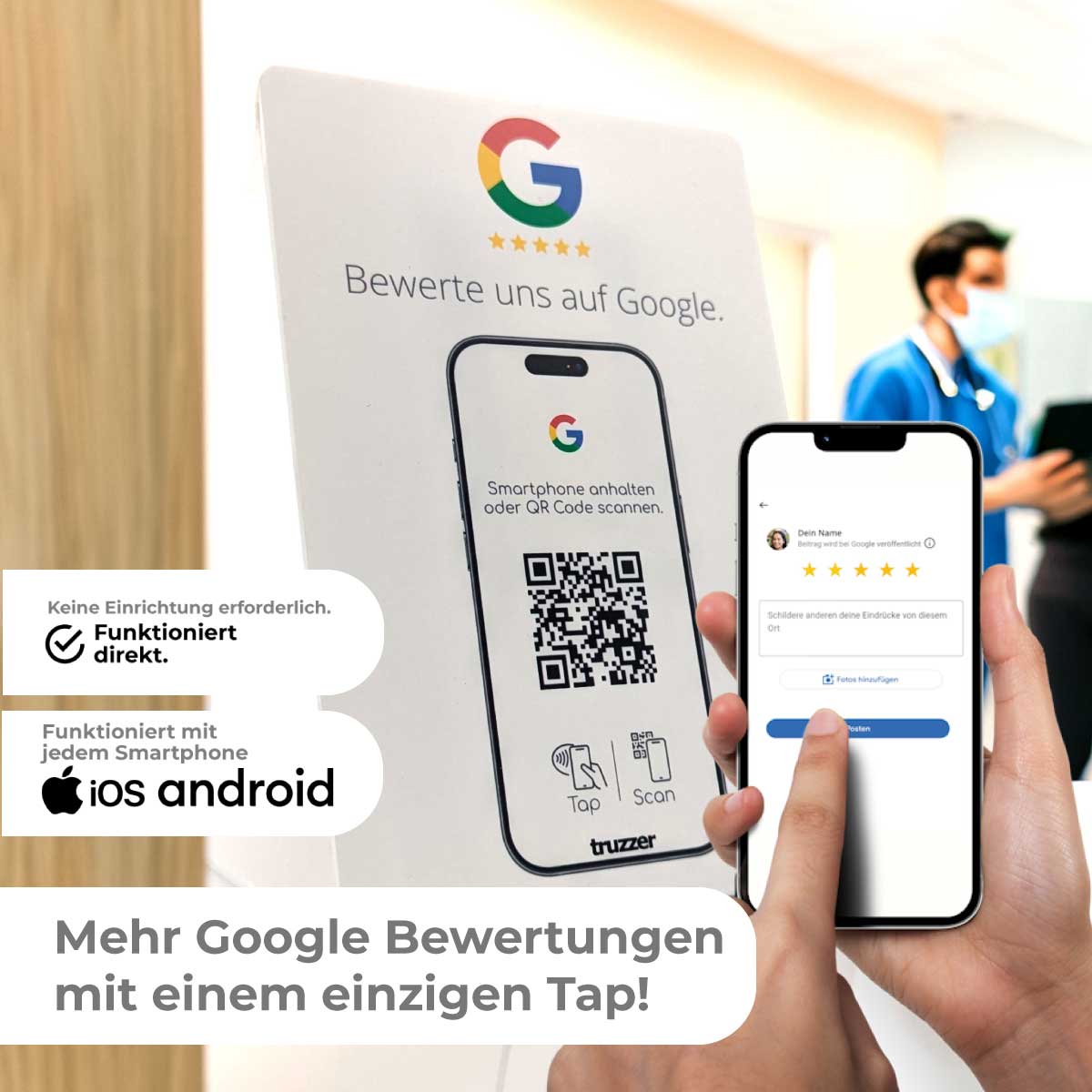 Google Bewertung NFC Schild Aufsteller / Display Tap - 16cm