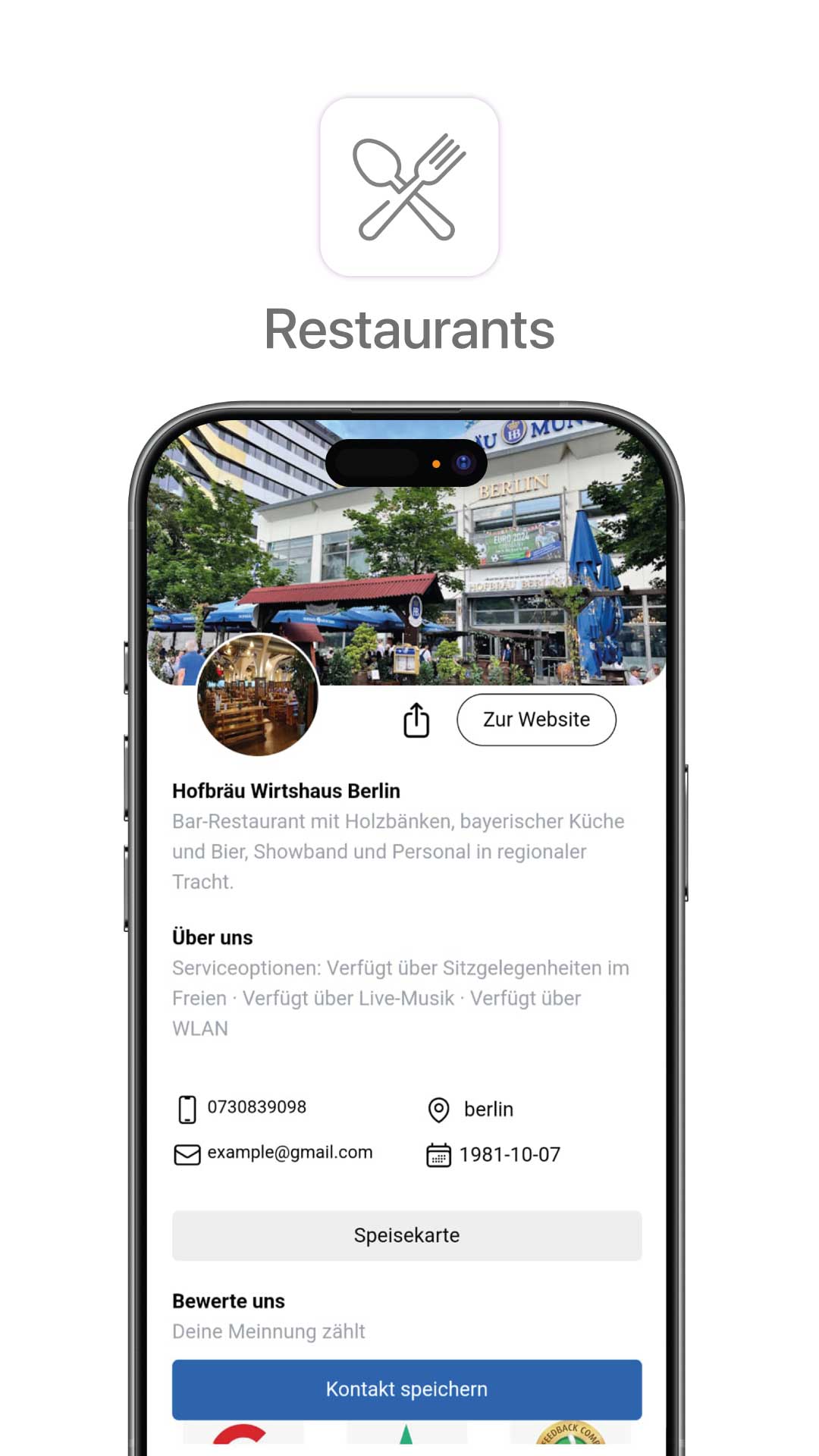 Mit Link zur Speisekarte