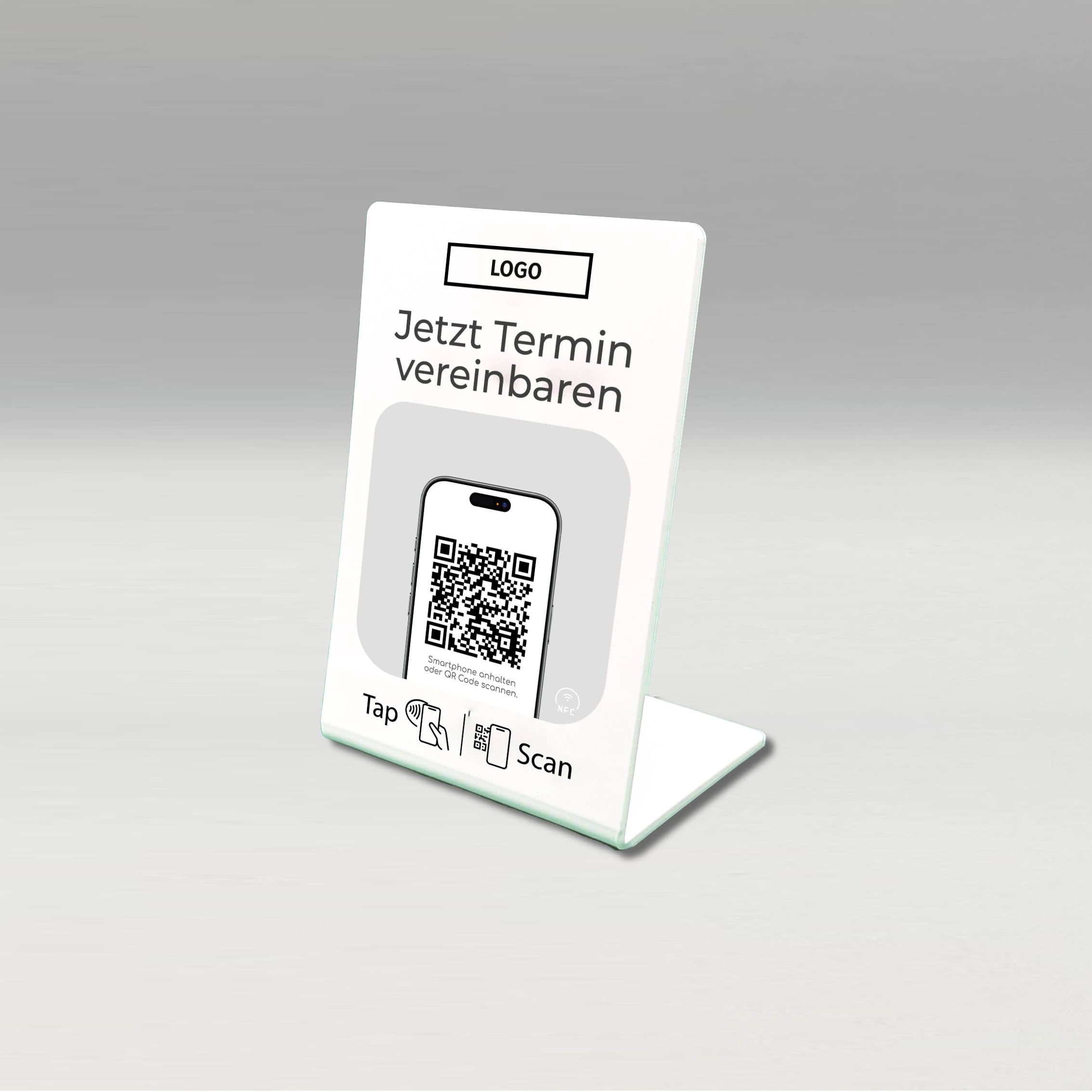 Terminvereinbarung NFC Tag und QR Code Tischaufsteller