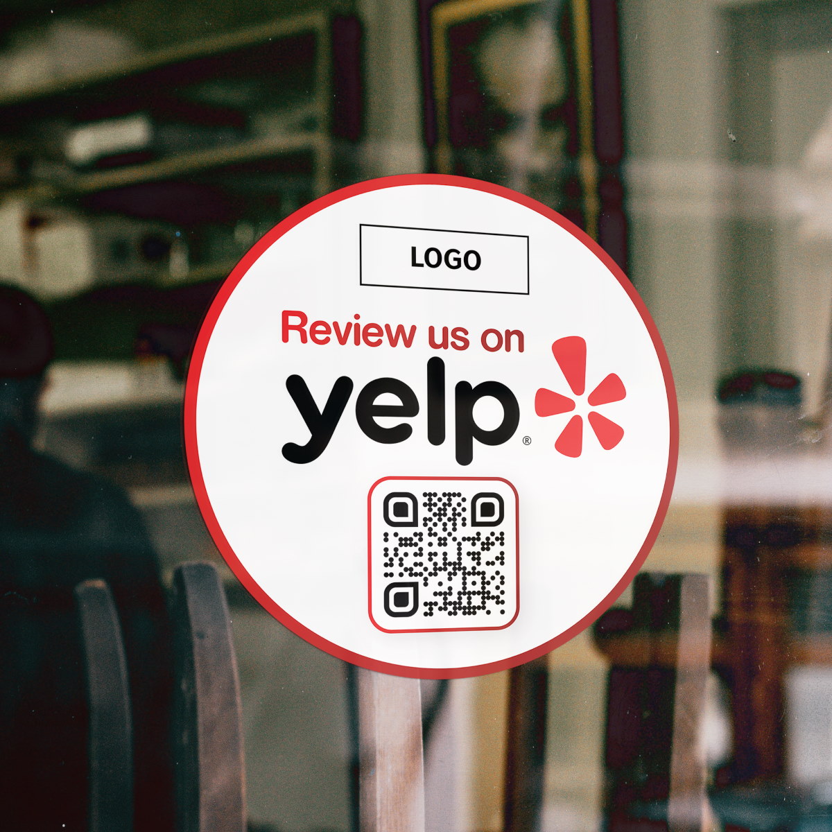 Yelp! Review Sticker Clean with review QR