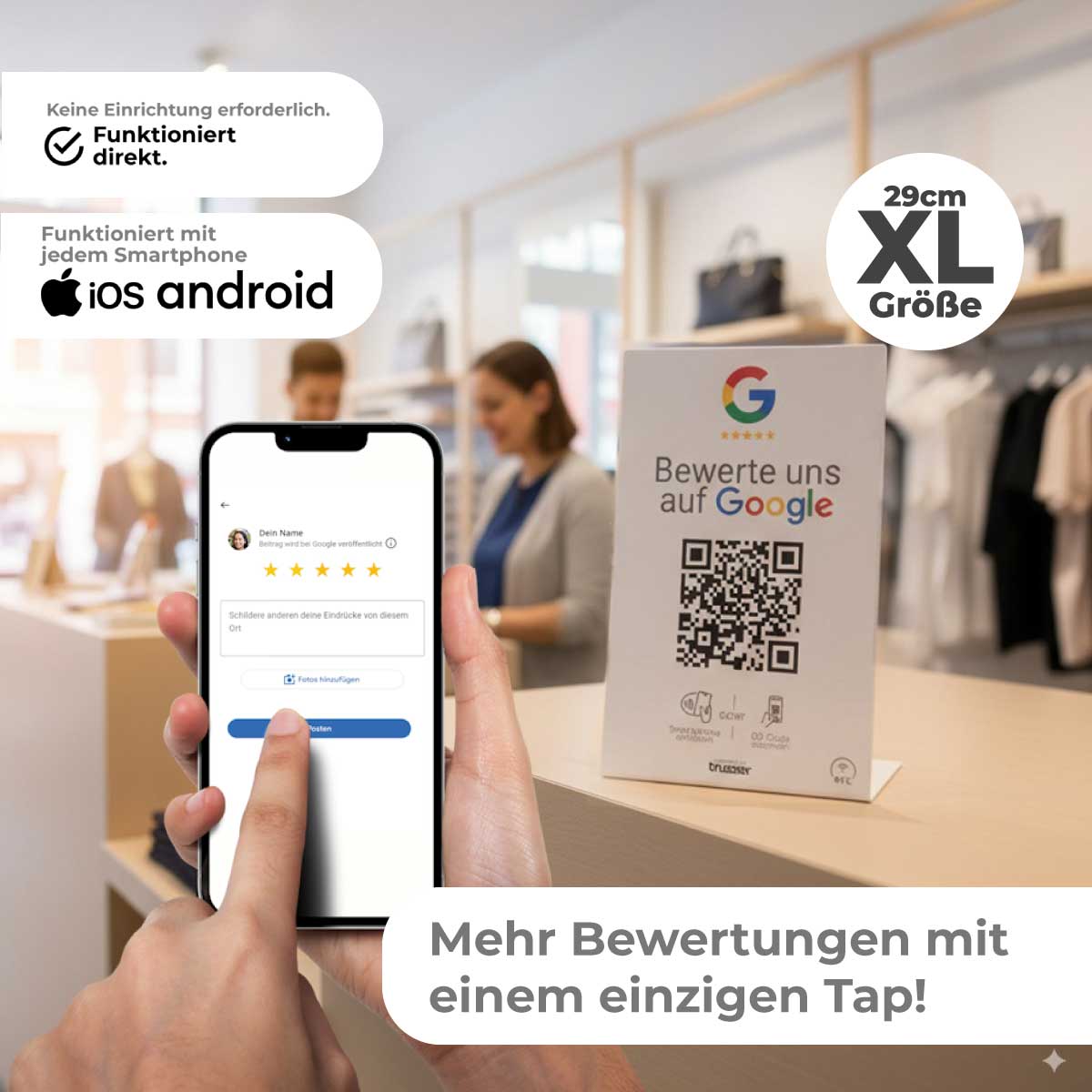 Google Bewertung NFC Aufsteller / Schild / Display Größe XL 29cm