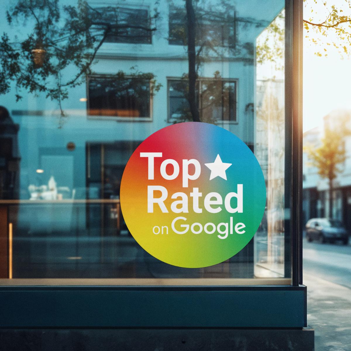 top rated colorful „Top Rated on Google“ Aufkleber – Zeige deine besten Bewertungen sichtbar für alle! – Bild 1