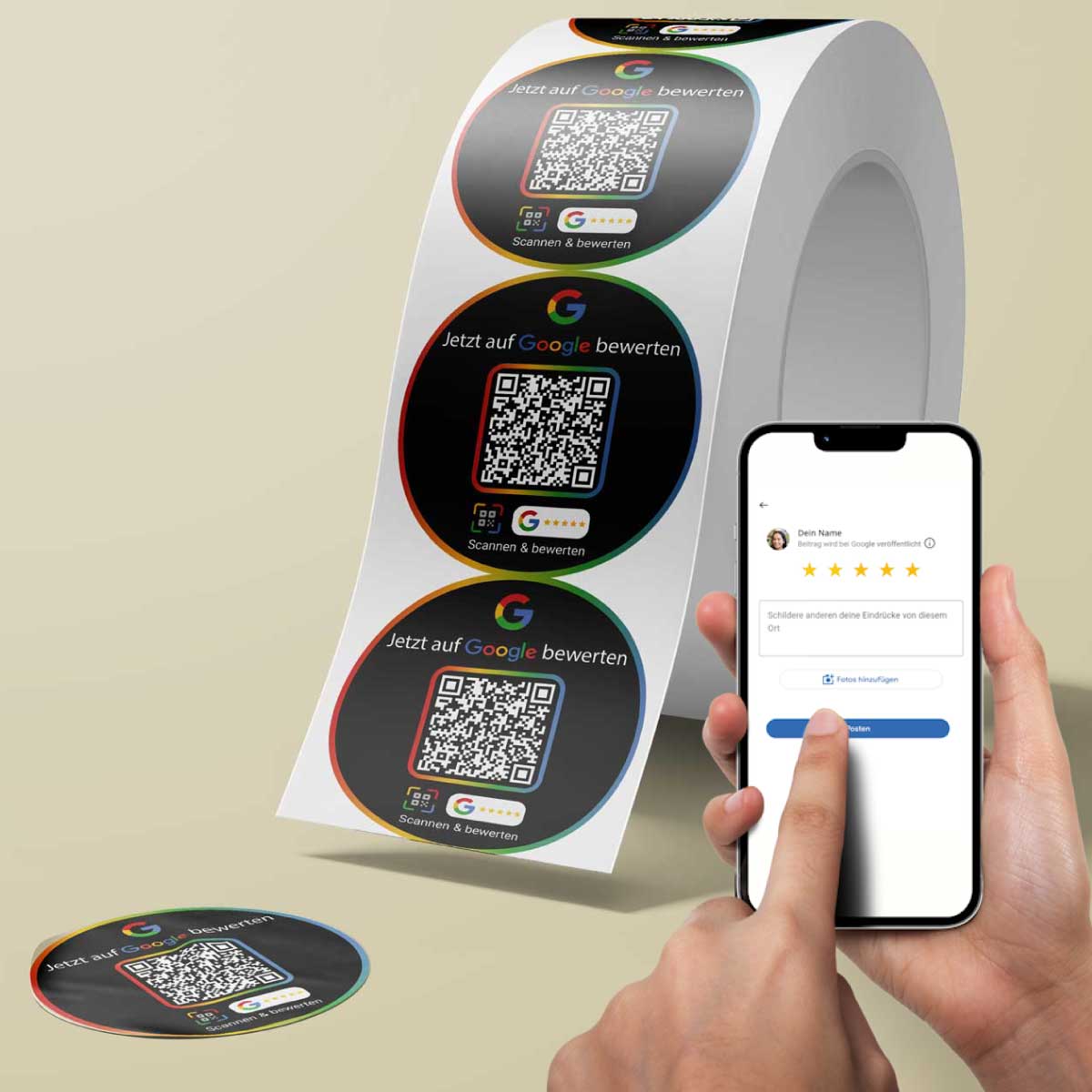 black-etikette-ph9ne-only Google Bewertung QR Code Etikettenrolle – „G“-Design Schwarz & Weiß – Für mehr Bewertungen – Bild 1