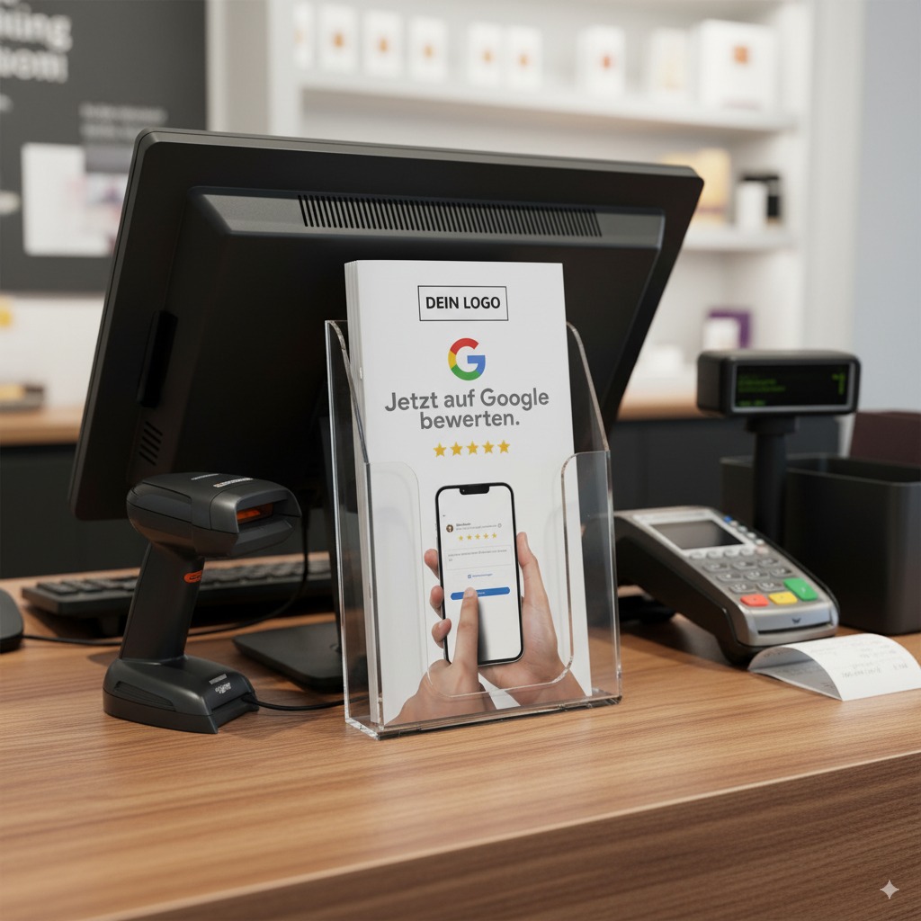 Google Bewertung Flyer - 9,9 × 21 cm | Mittelfalz | Mit QR-Code & Dankes-Seite