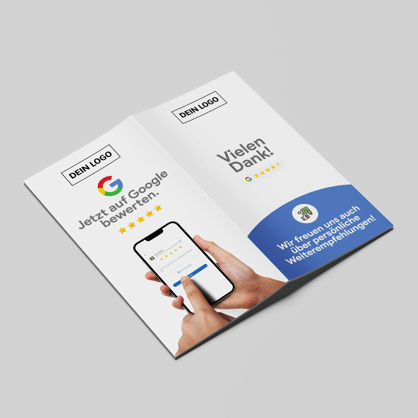 Google Bewertung Flyer - 9,9 × 21 cm | Mittelfalz | Mit QR-Code & Dankes-Seite