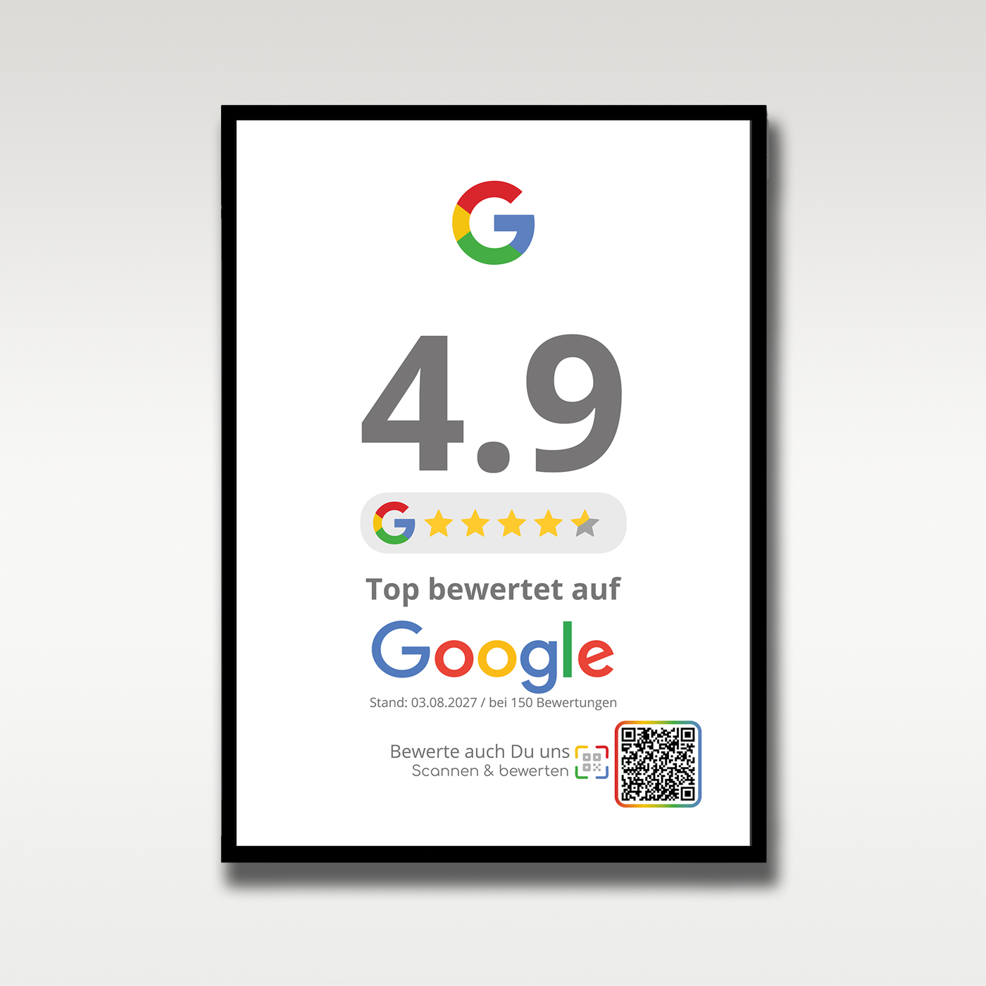 Google Bewertung Poster A3 | Mit QR Code direkt zur Bewertung | Kundenfeedback sichtbar machen