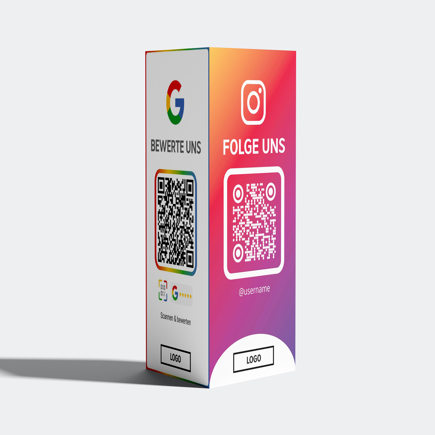 Google Bewertung & Social Media Aufsteller | 3-Seiten Tischdisplay mit QR Codes für Google Reviews, Instagram & TikTok |  QR Stand | Empfehlio Original