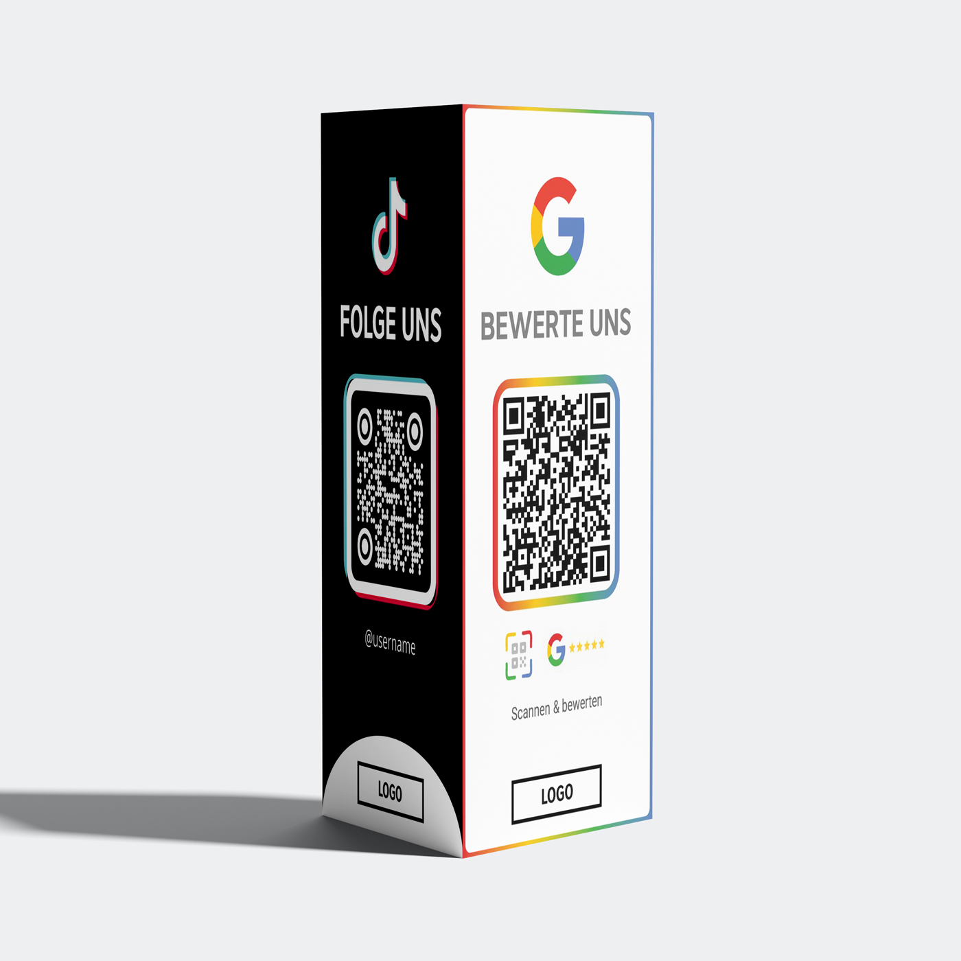 Google Bewertung & Social Media Aufsteller | 3-Seiten Tischdisplay mit QR Codes für Google Reviews, Instagram & TikTok |  QR Stand | Empfehlio Original