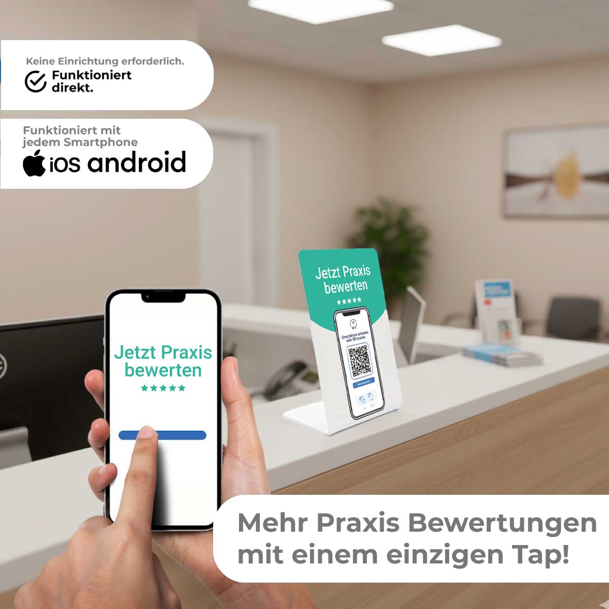 NFC & QR Aufsteller für Praxis- und Arztbewertungen