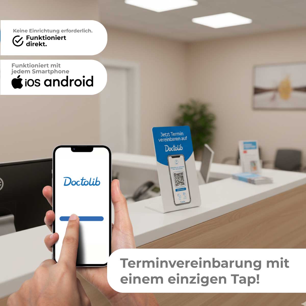 Doctolib NFC & QR Code Aufsteller – Terminbuchung mit einem Tap.