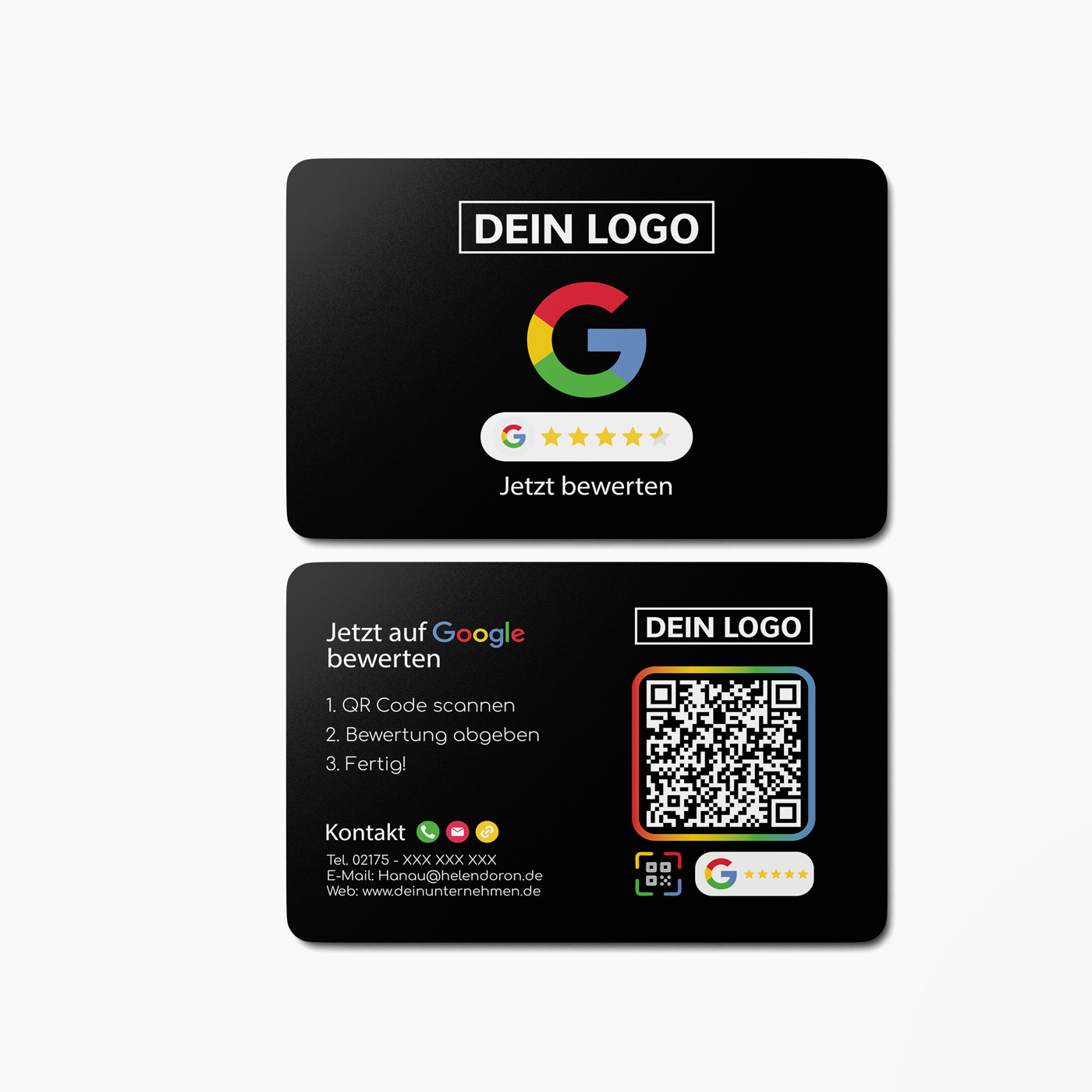 Bewerten Sie uns auf Google Visitenkarte G mit Google Bewertung QR Code Schwarz