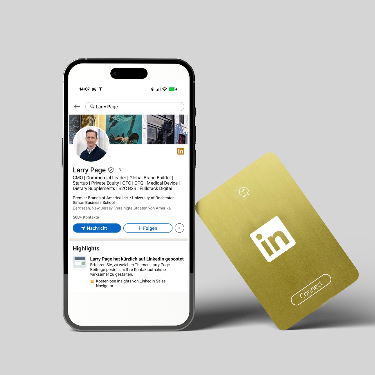 LinkedIn NFC Visitenkarte – Gold Metal Edition | Scan to Connect